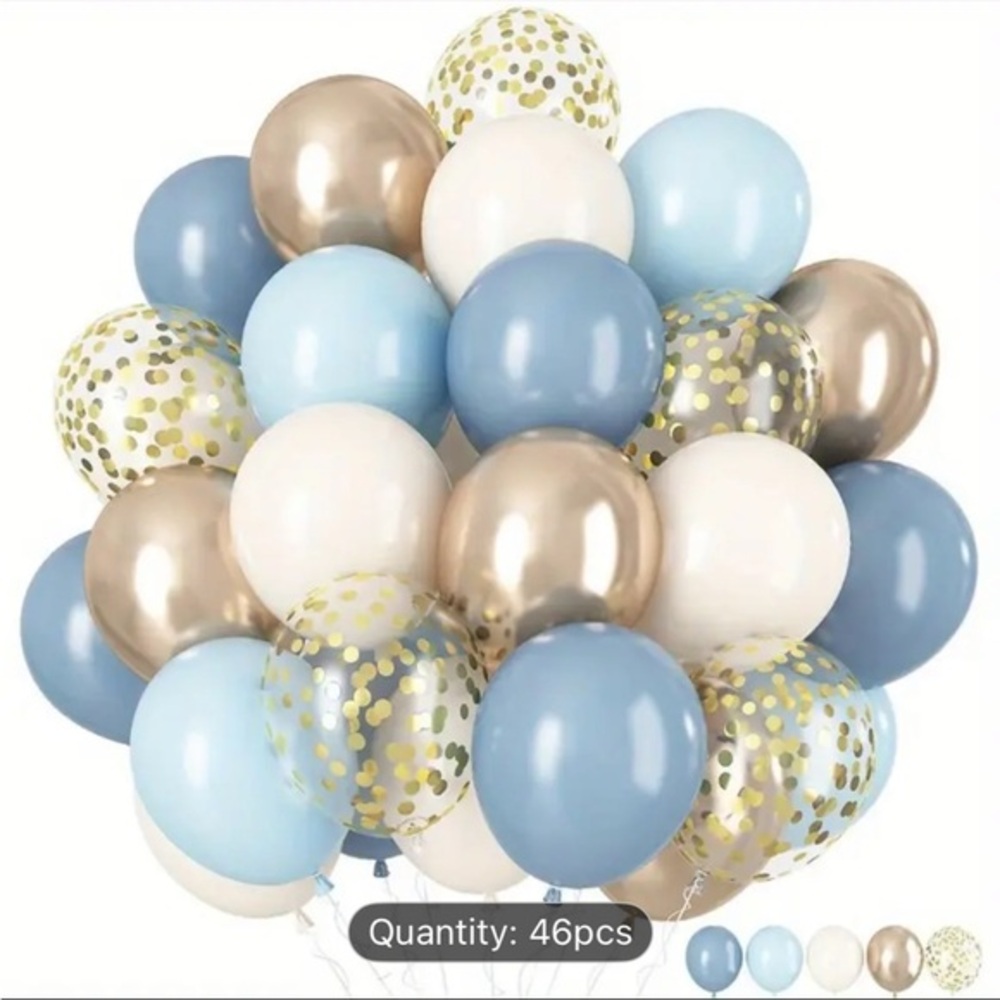 Chic Blue, Gold, and White Balloon Set - 46 Pieces